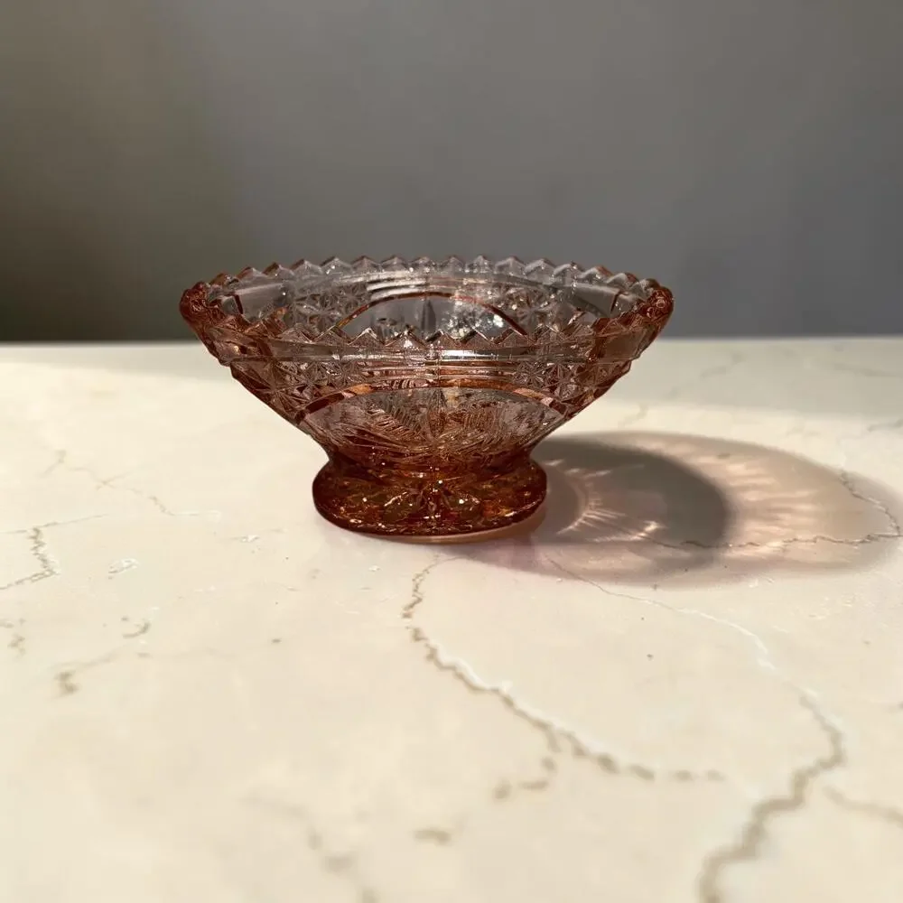 Vintage Pink American Cut Crystal Candy Dish 4.25” Fancy Decorative Home Decor